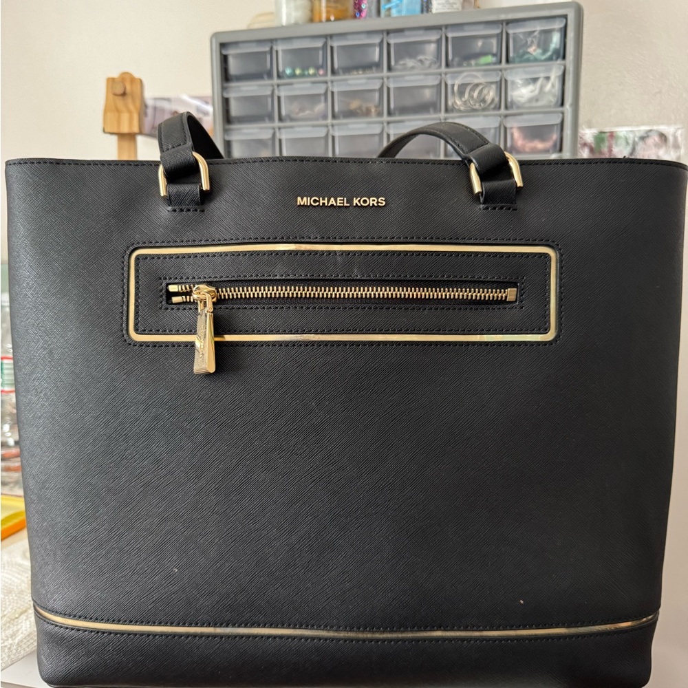 MICHAEL Michael Kors Black Tote Bag with Gold Accents